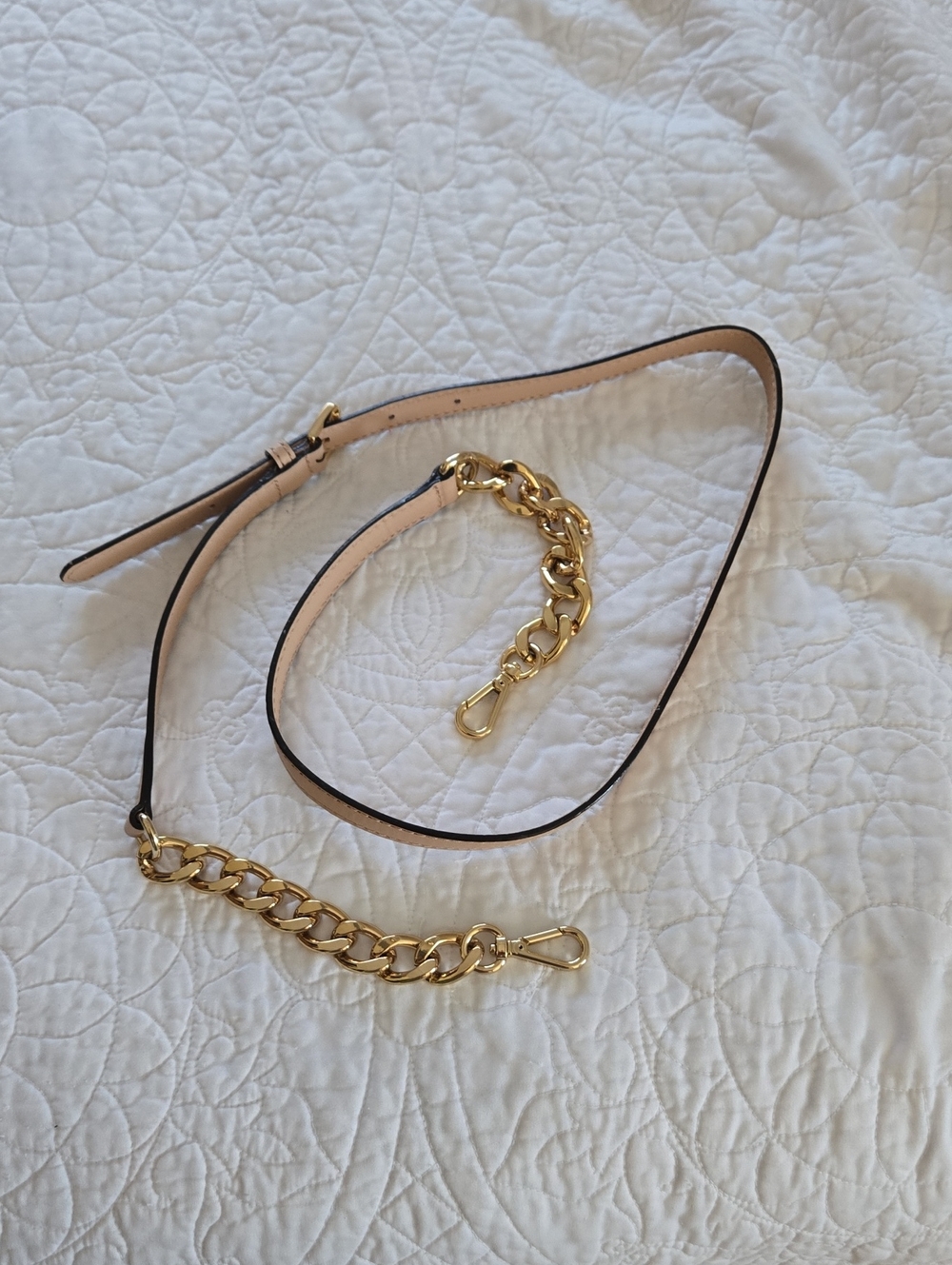 Michael Kors Nude Leather Shoulder Strap with Gold Chain